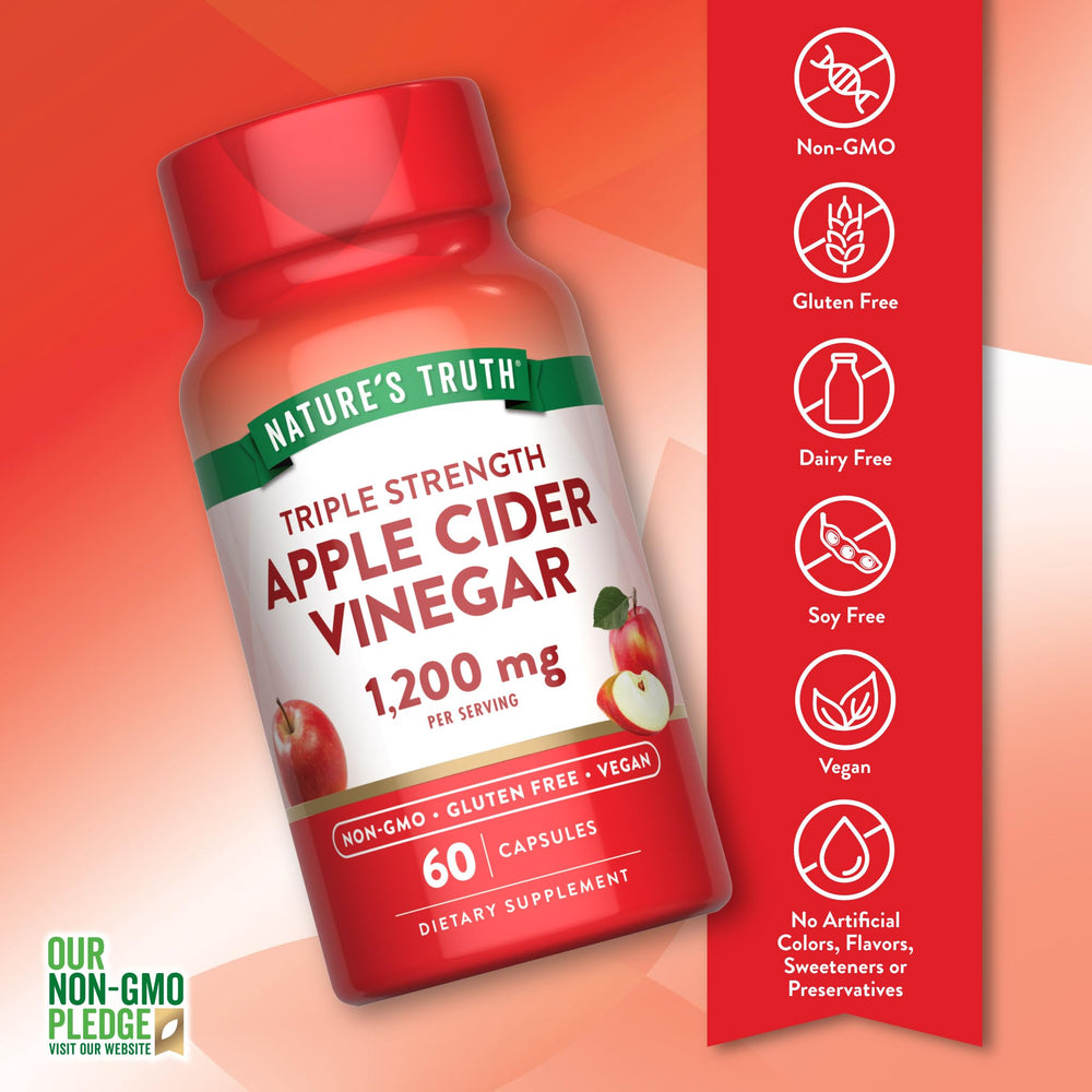 Nature's Truth polvo de vinagre de manzana en primer plano muestra concentración