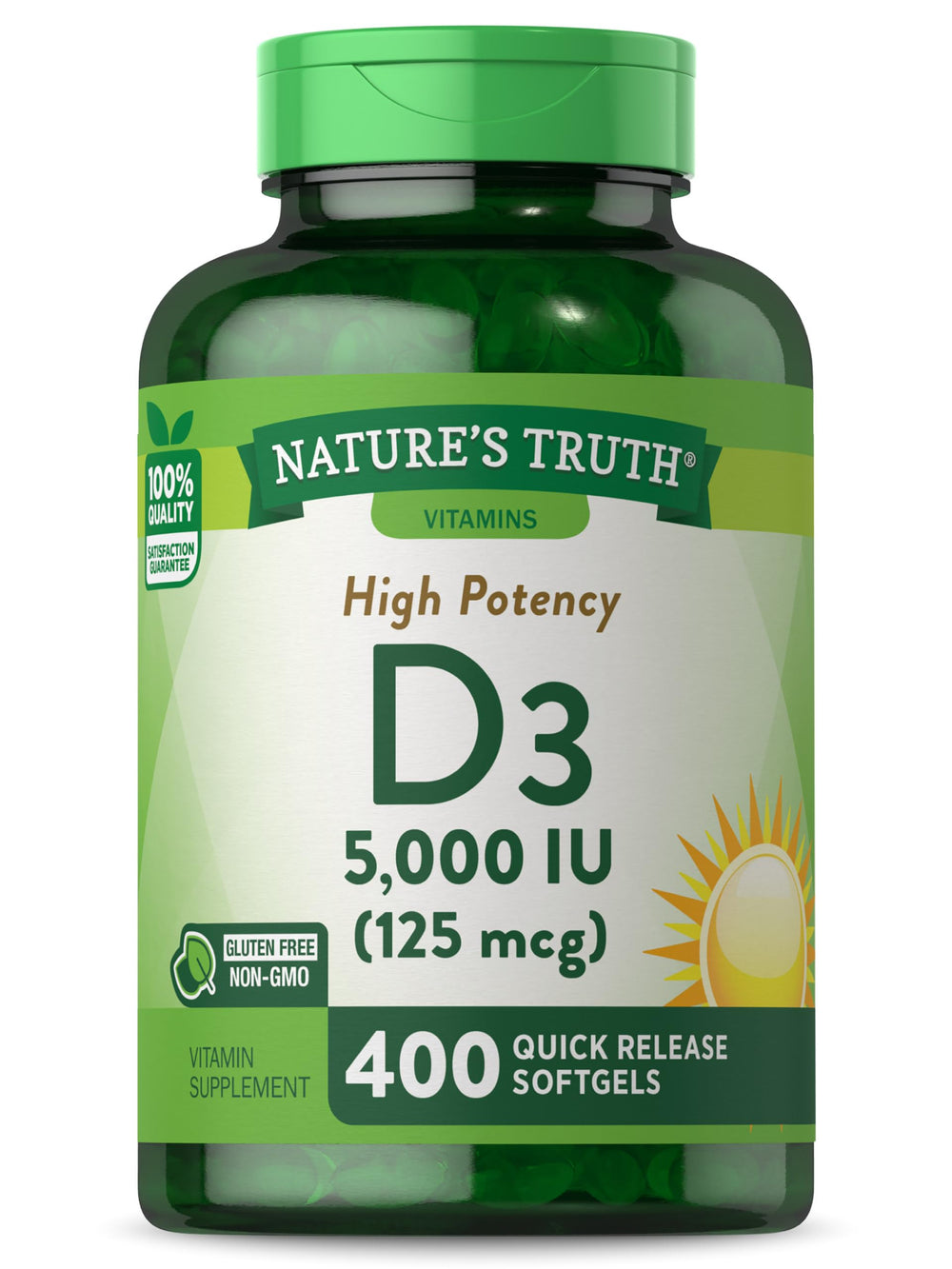 Nature's Truth frasco frontal mostrando 400 cápsulas para conveniencia