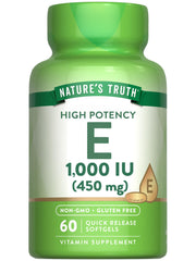 Nature's Truth frasco frontal que muestra la vitamina E y facilidad de uso