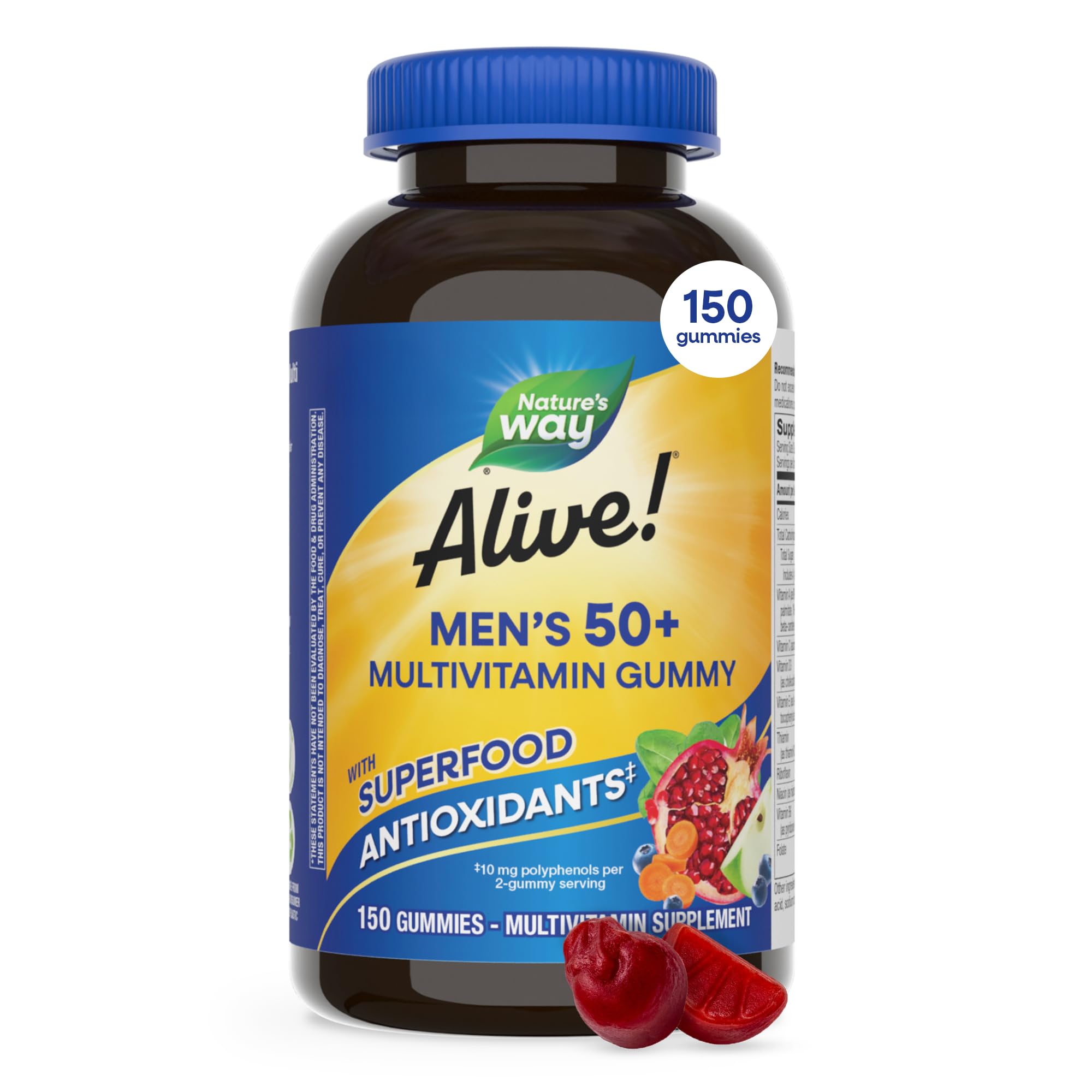Nature's Way bote frontal mostrando 150 gomitas y beneficios visuales