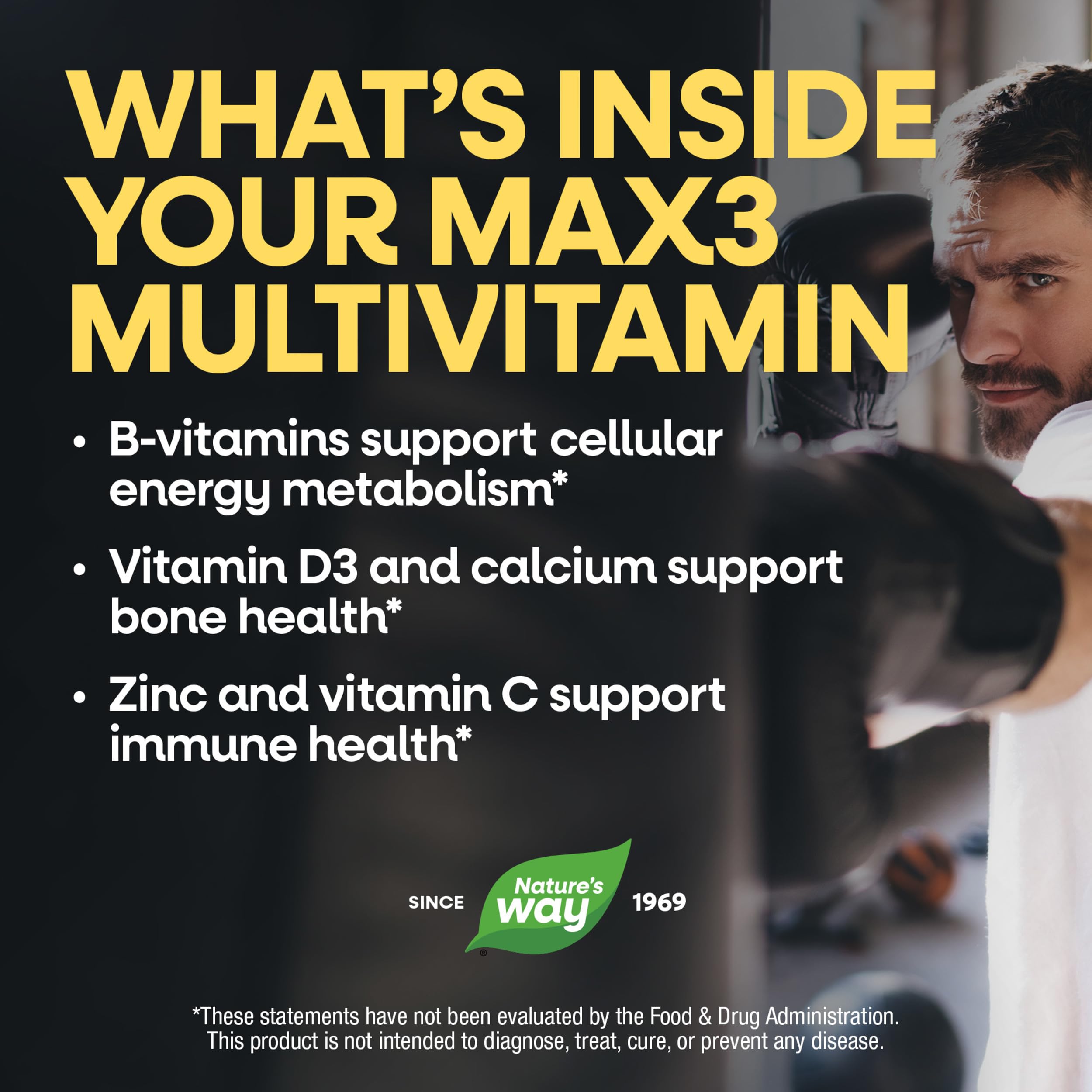 Nature's Way etiqueta nutricional mostrando vitaminas y minerales clave