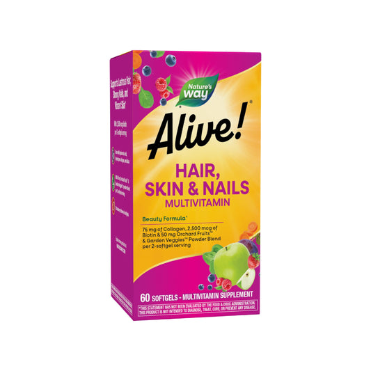 Nature's Way botella frontal que muestra multivitamínico para cabello y piel