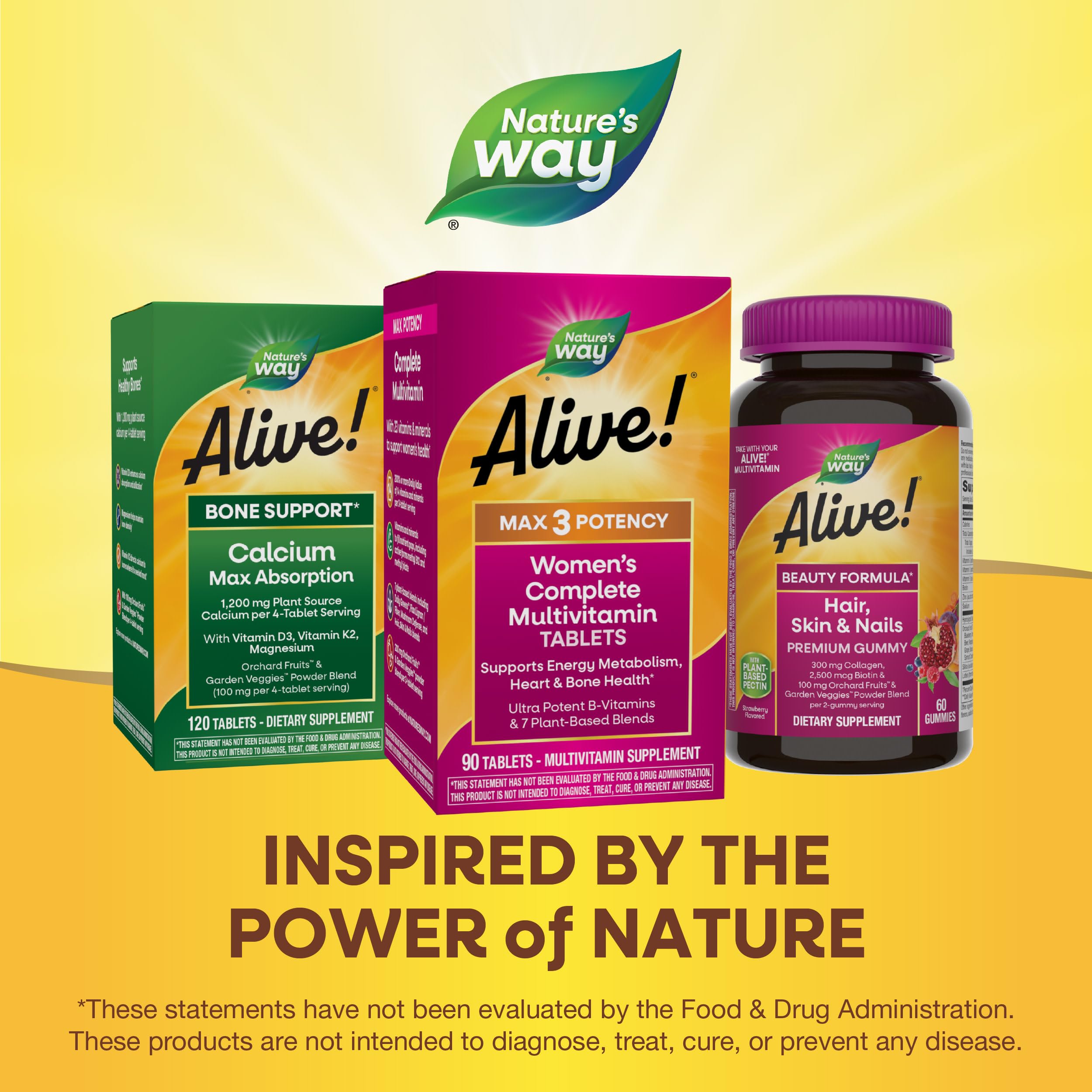 Nature's Way estilo de vida activo con Alive Max3 sobre mesa de cocina, suplemento diario