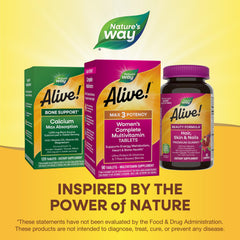 Nature's Way estilo de vida activo con Alive Max3 sobre mesa de cocina, suplemento diario