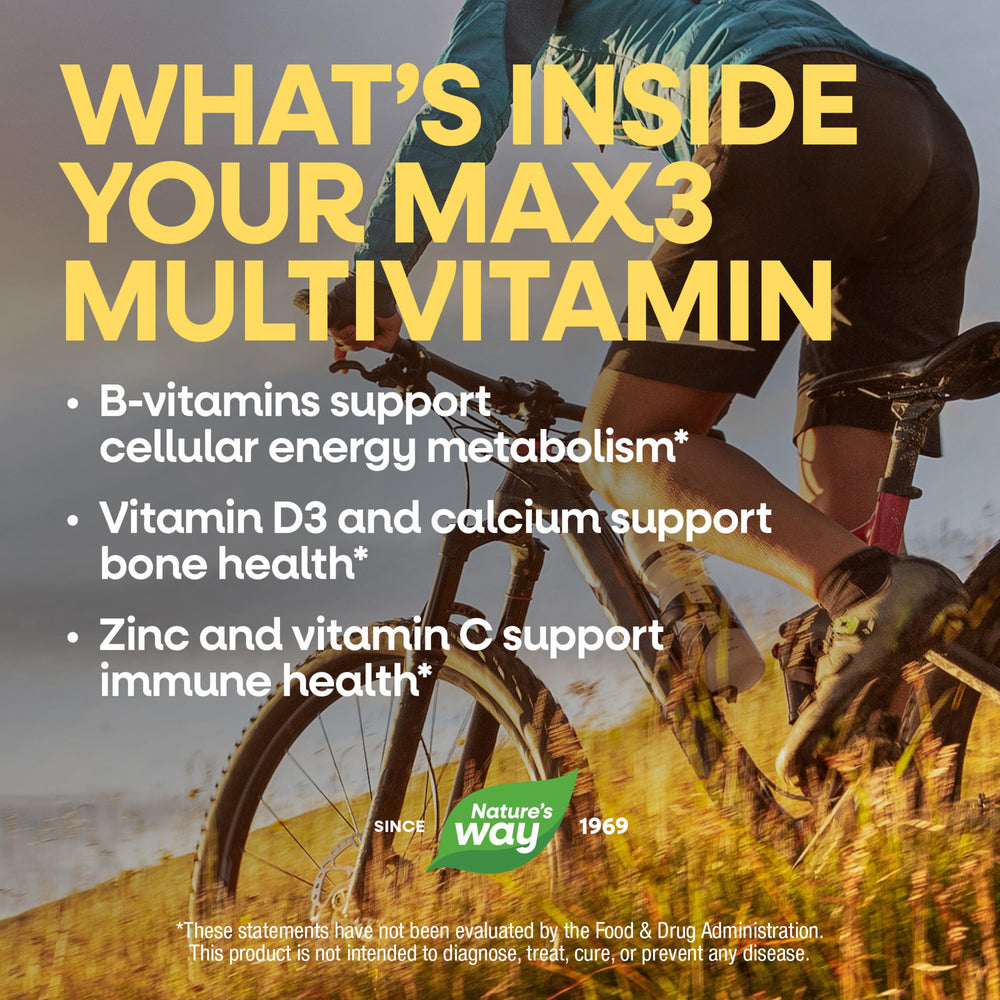 Nature's Way multivitamínico en mesa de desayuno para rutina diaria