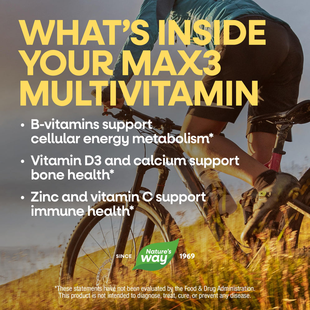 Nature's Way etiqueta nutricional enfocada, información clara sobre vitaminas y minerales