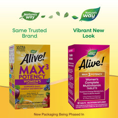 Nature's Way tabletas Alive Max3 en primer plano, textura fácil de tragar y absorción