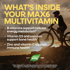 Nature's Way bote junto a platos saludables ilustrando complemento nutricional