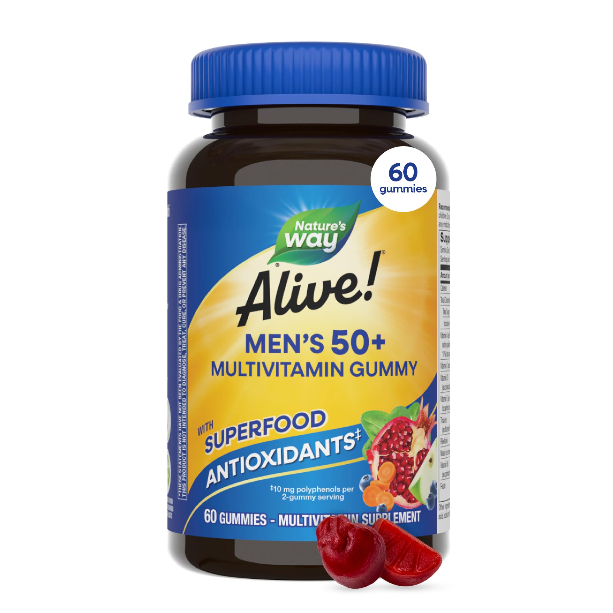 Nature's Way frasco de Alive! Men’s 50+ mostrando el envase frontal y beneficios