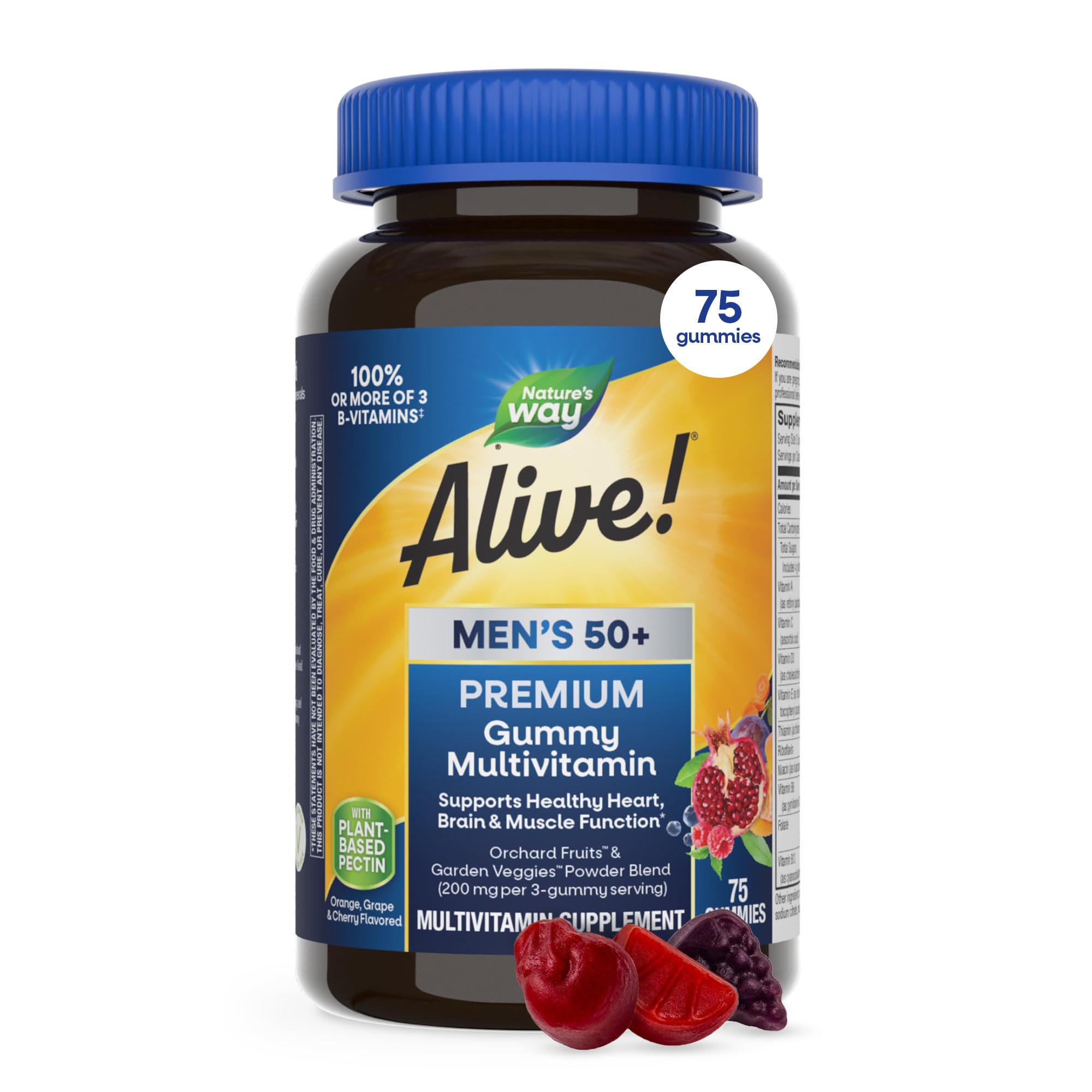 Nature's Way envase frontal de Alive! Men’s 50+ que muestra presentación y beneficios