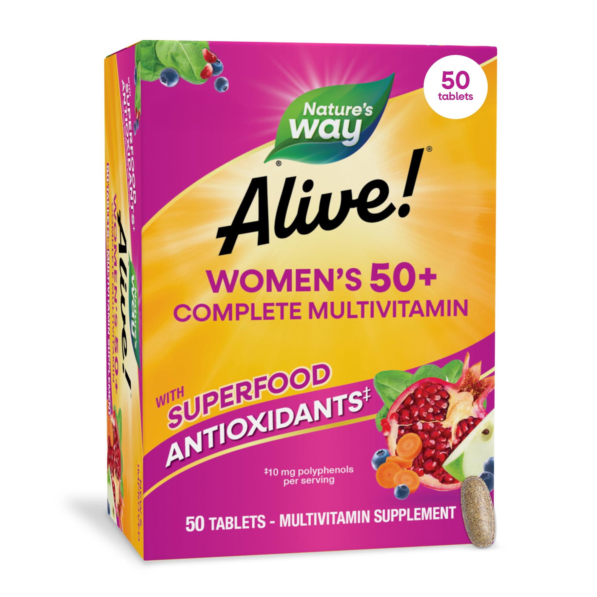 Nature's Way Alive! vista frontal del envase mostrando el producto y beneficios