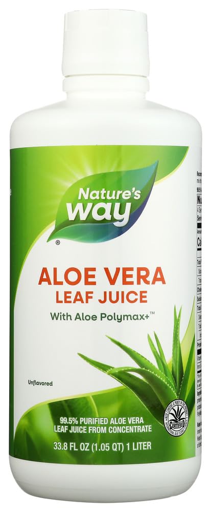 Nature's Way envase frontal de aloe vera sin sabor mostrando etiqueta certificada