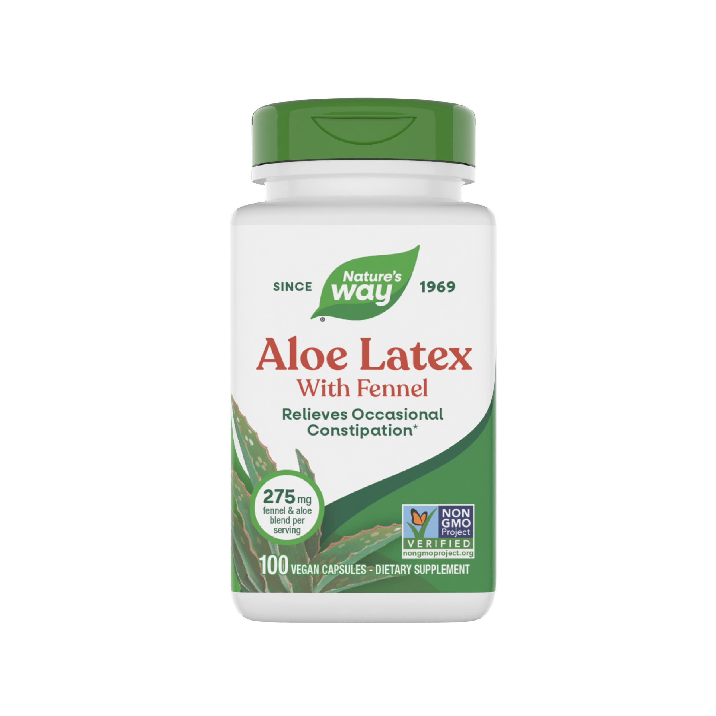 Nature's Way envase frontal mostrando 100 cápsulas y beneficio de alivio ocasional