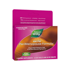 Nature's Way envase frontal AM/PM que muestra dosis diurna y nocturna beneficiando la rutina