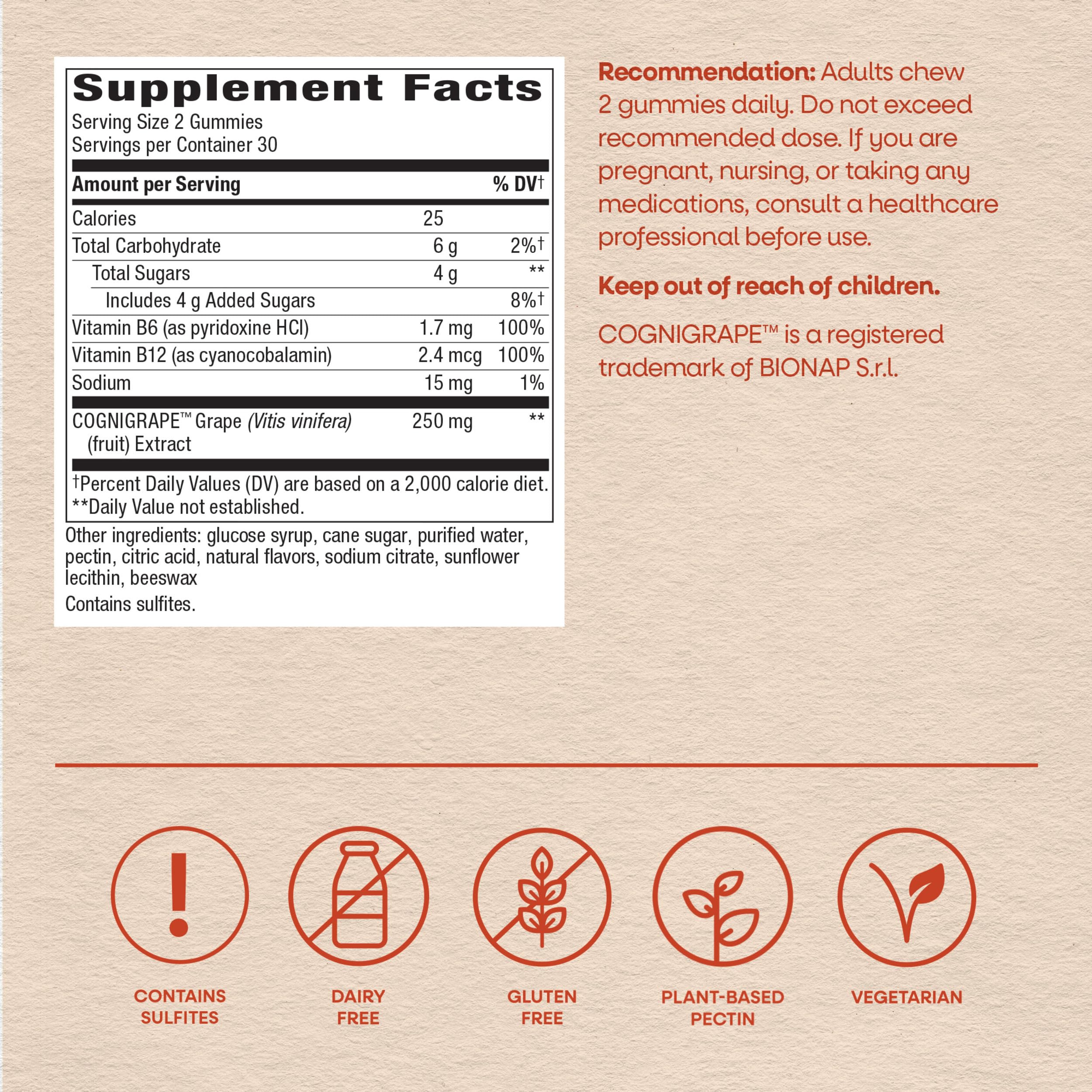 Nature's Way etiqueta con ingredientes y vitaminas B para claridad