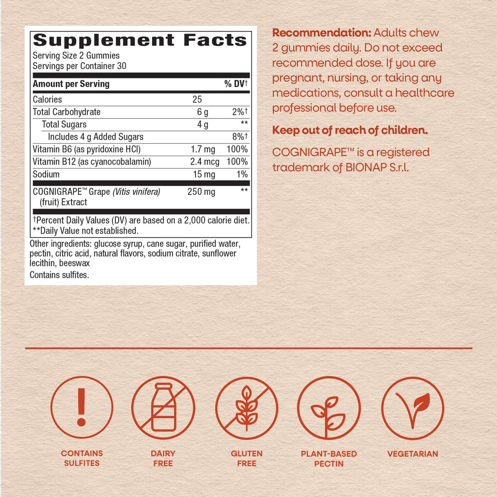 Nature's Way etiqueta con ingredientes y vitaminas B para claridad