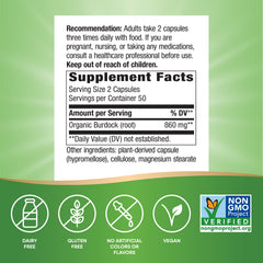 Nature's Way etiqueta con información de ingredientes y uso, clara