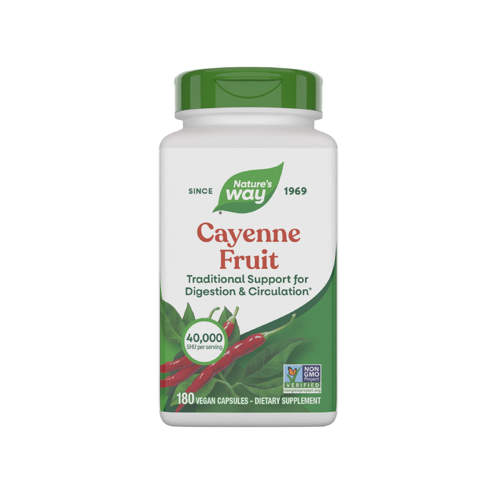 Nature's Way botella frontal del producto muestra 180 cápsulas y beneficios claros