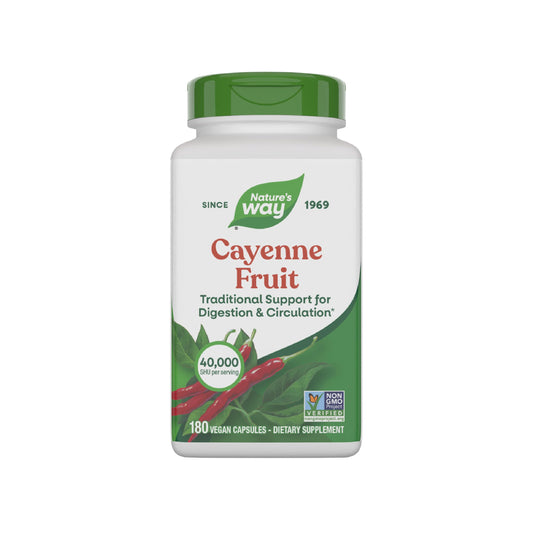 Nature's Way botella frontal del producto muestra 180 cápsulas y beneficios claros