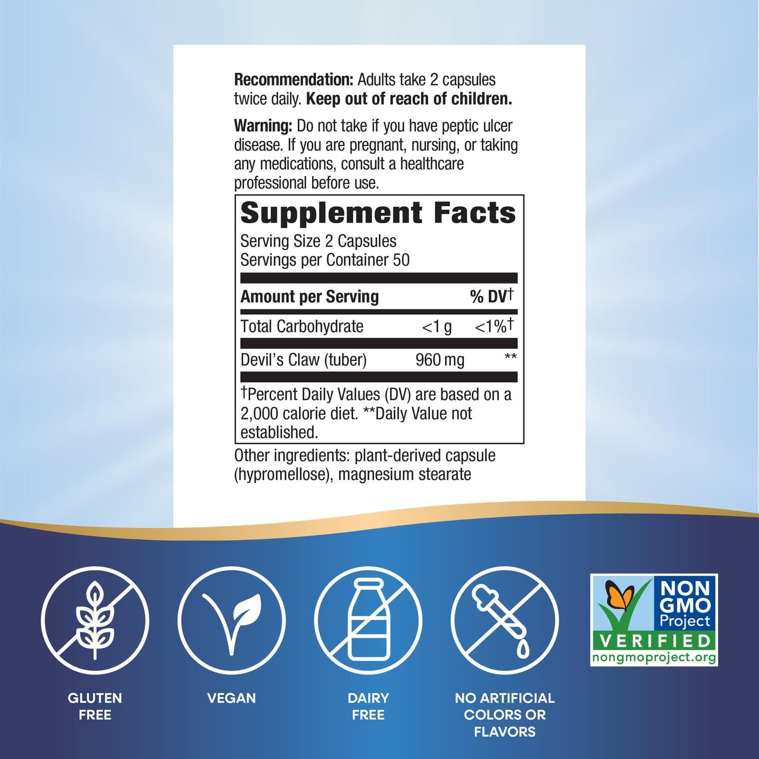Nature's Way etiqueta nutricional y lista de ingredientes clara y verificable