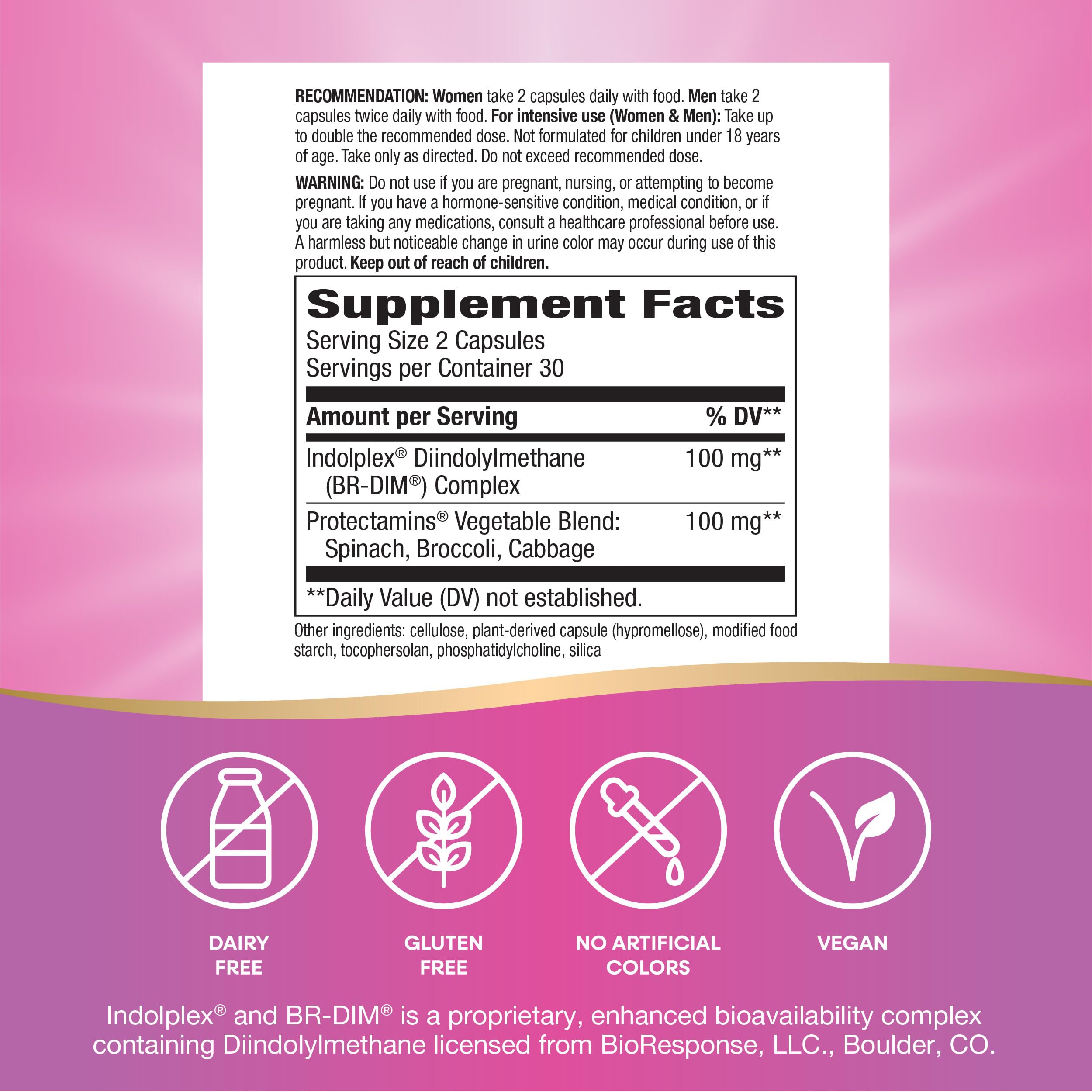 Nature's Way etiqueta nutricional del DIM-Plus con información de dosis y ingredientes