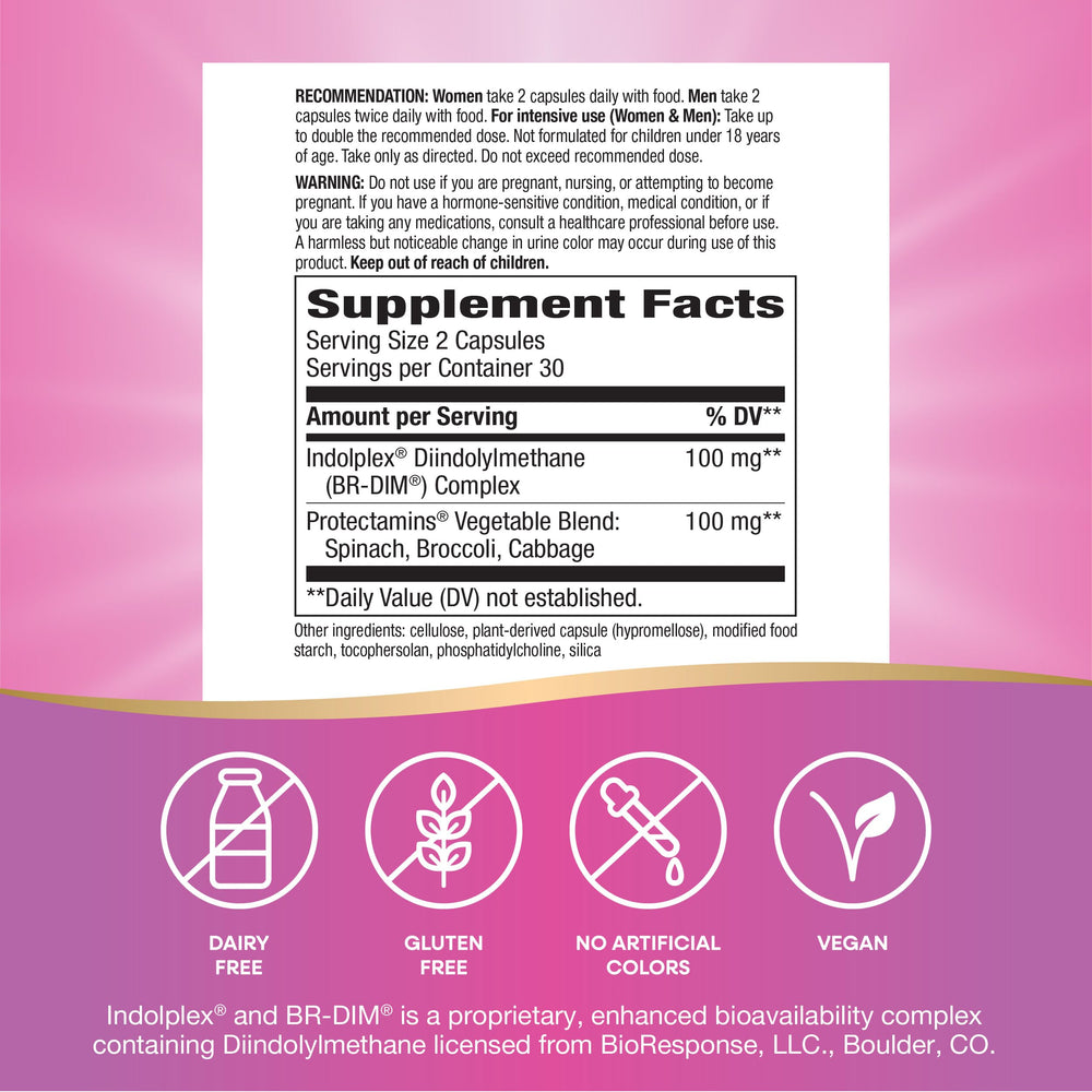 Nature's Way etiqueta nutricional del DIM-Plus con información de dosis y ingredientes