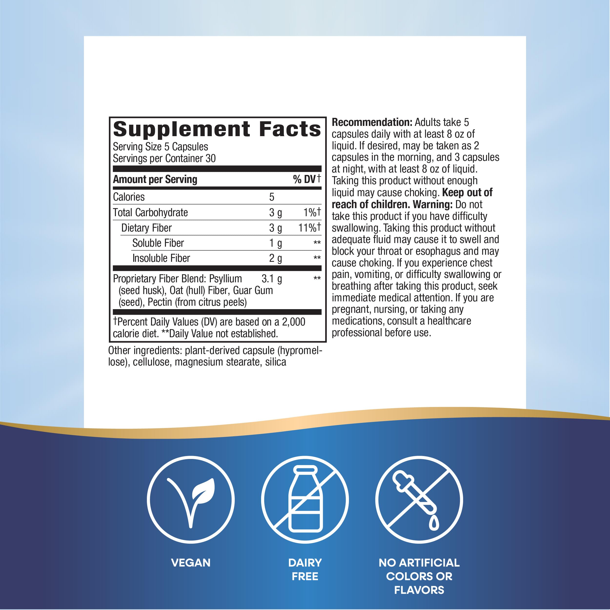 Nature's Way etiqueta de ingredientes legible que destaca psyllium y avena