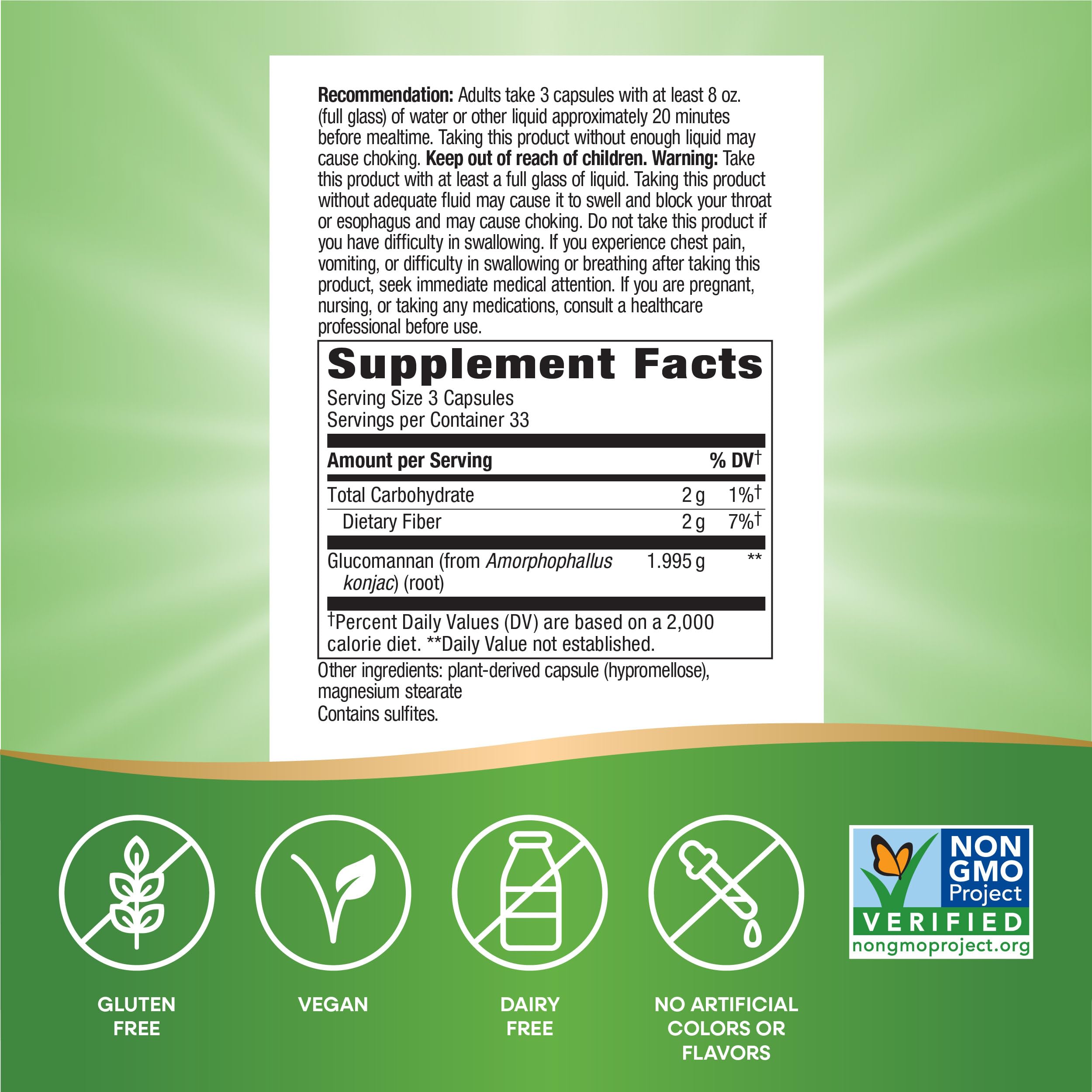 Nature's Way etiqueta nutrimental legible con información de glucomanano