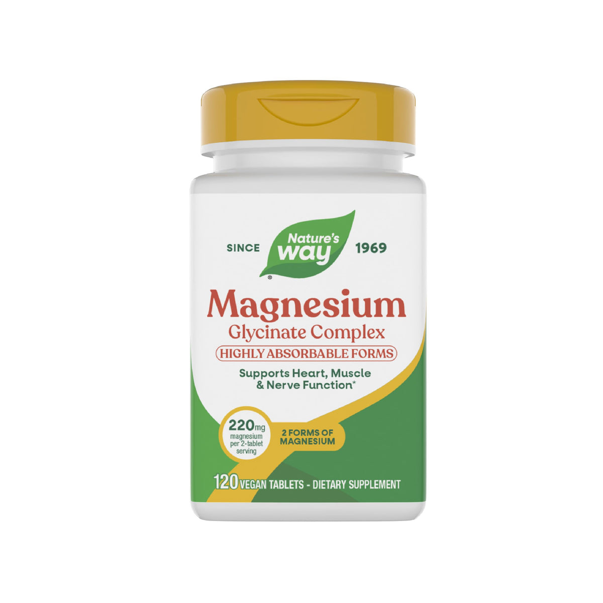 Nature's Way frasco delante mostrando magnesio glicinato y beneficio de absorción