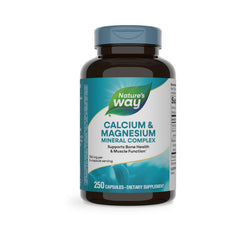 Nature's Way envase frontal de Calcium & Magnesium 250 ct mostrando marca y propósito
