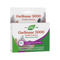 Nature's Way botella frontal mostrando Garlinase 5000 y ventaja conveniencia