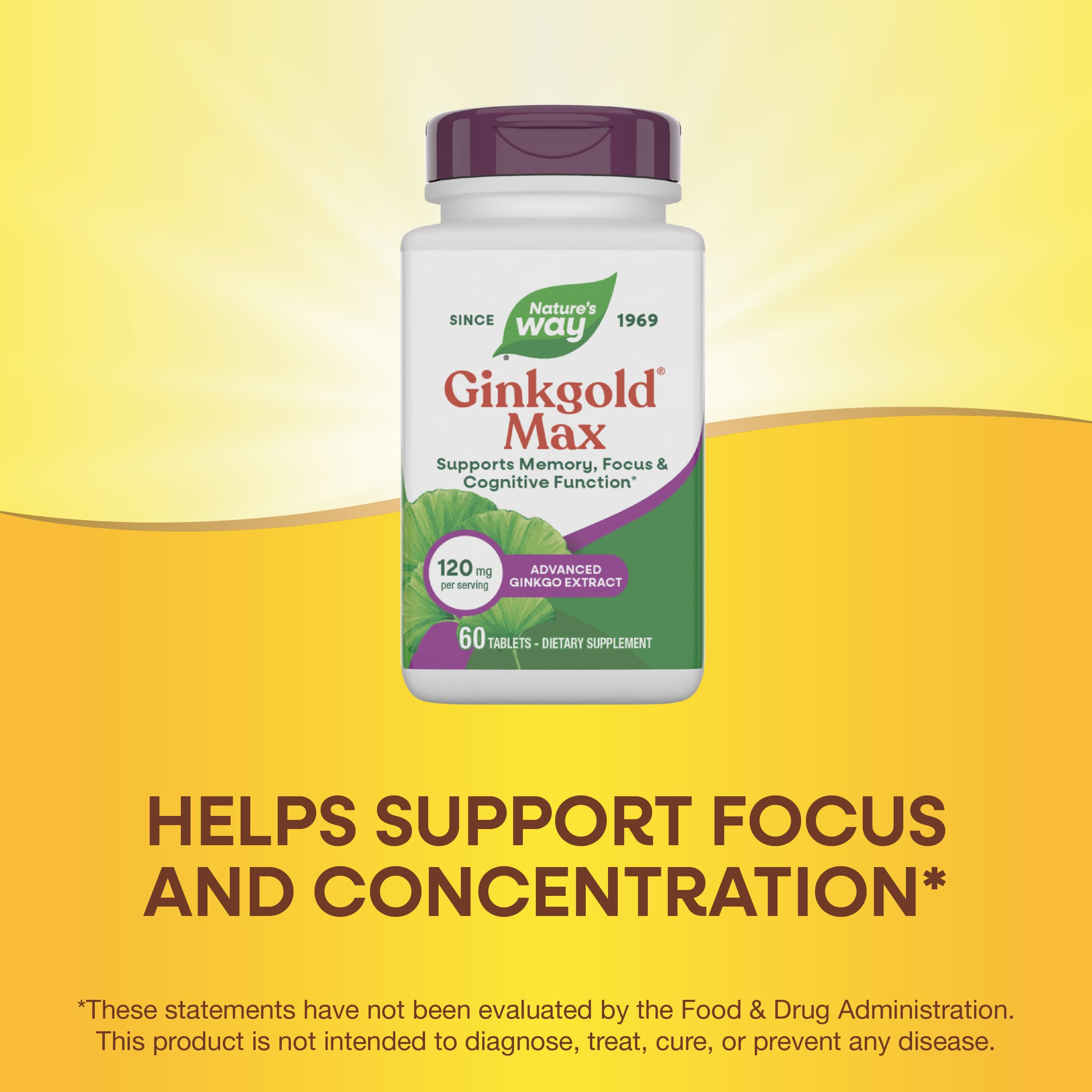 Nature's Way Ginkgold Max etiqueta con ingredientes y porcentajes estandarizados