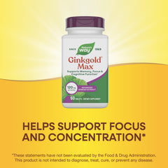 Nature's Way Ginkgold Max etiqueta con ingredientes y porcentajes estandarizados