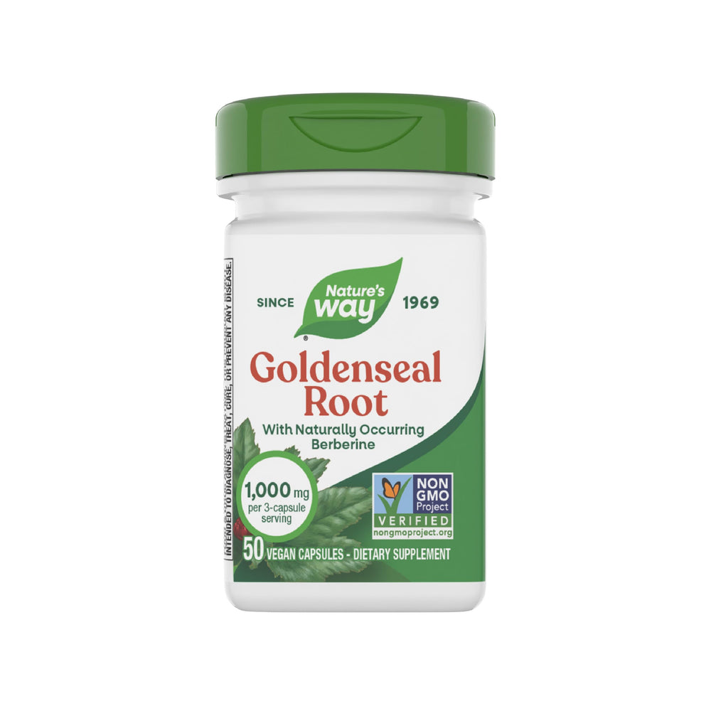 Nature's Way frasco frontal con 50 cápsulas mostrando etiquetado claro y beneficios