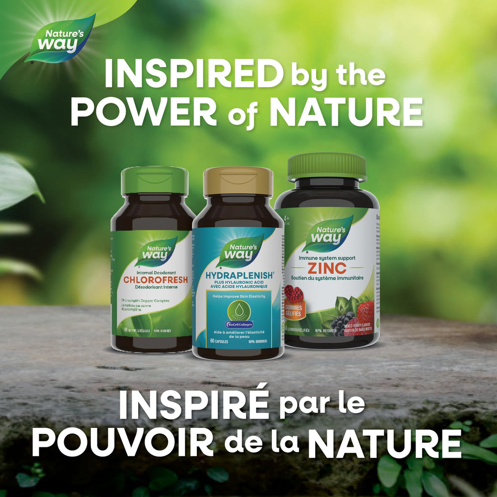Nature's Way etiqueta informativa destacando ingredientes clave