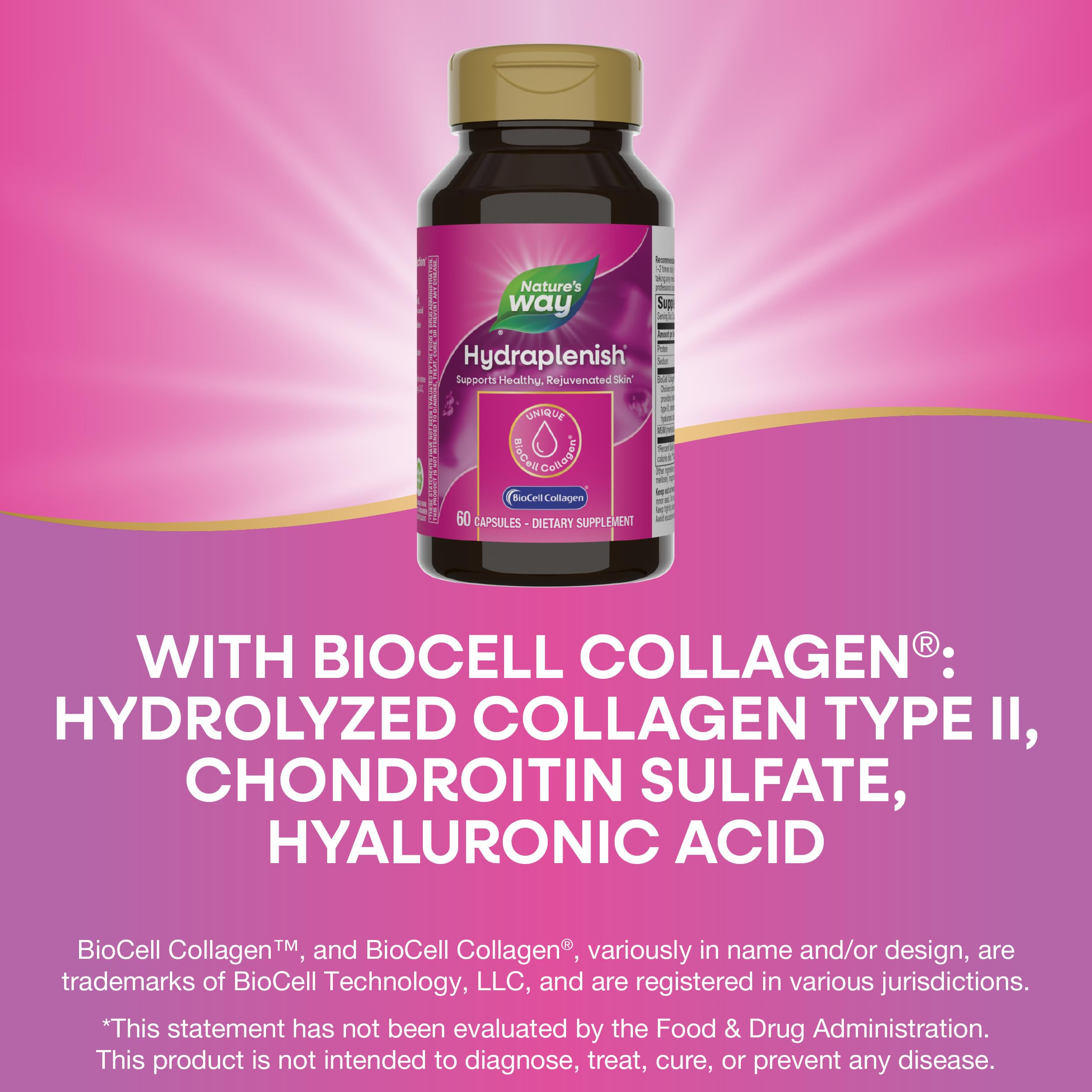 Nature's Way etiqueta de Hydraplenish destacando ingredientes clave