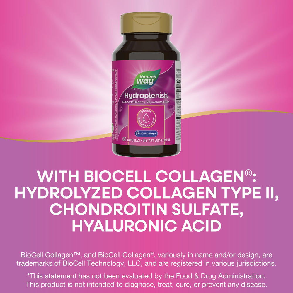 Nature's Way etiqueta de Hydraplenish destacando ingredientes clave