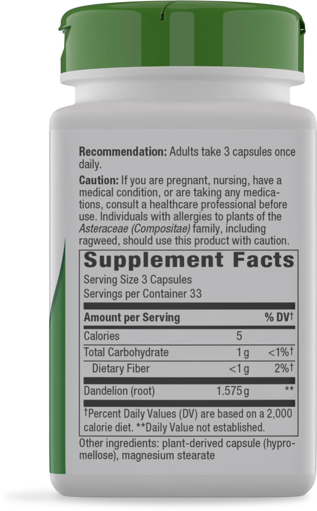 Nature's Way raíz seca e ingredientes para demostrar origen vegetal