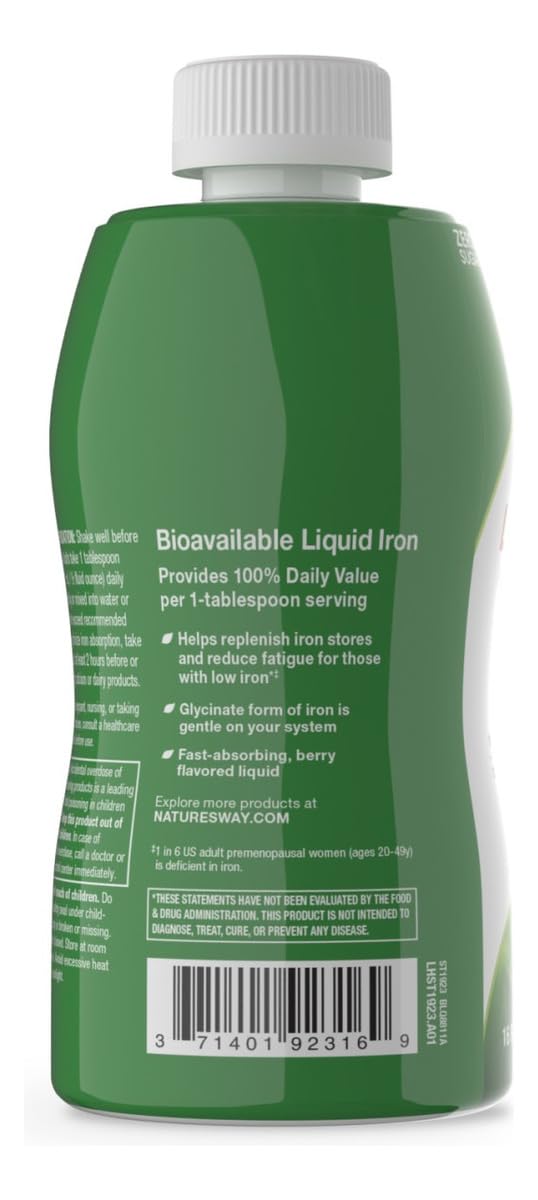 Nature's Way detalle de la etiqueta con información de 18 mg por porción y certificación sin gluten