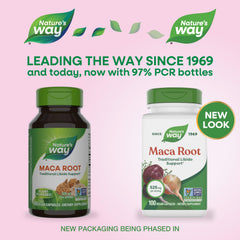 Nature's Way cápsulas de Maca Root en mano para dosificación fácil y portable