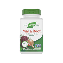 Nature's Way envase frontal de Maca Root mostrando presentación y beneficio natural