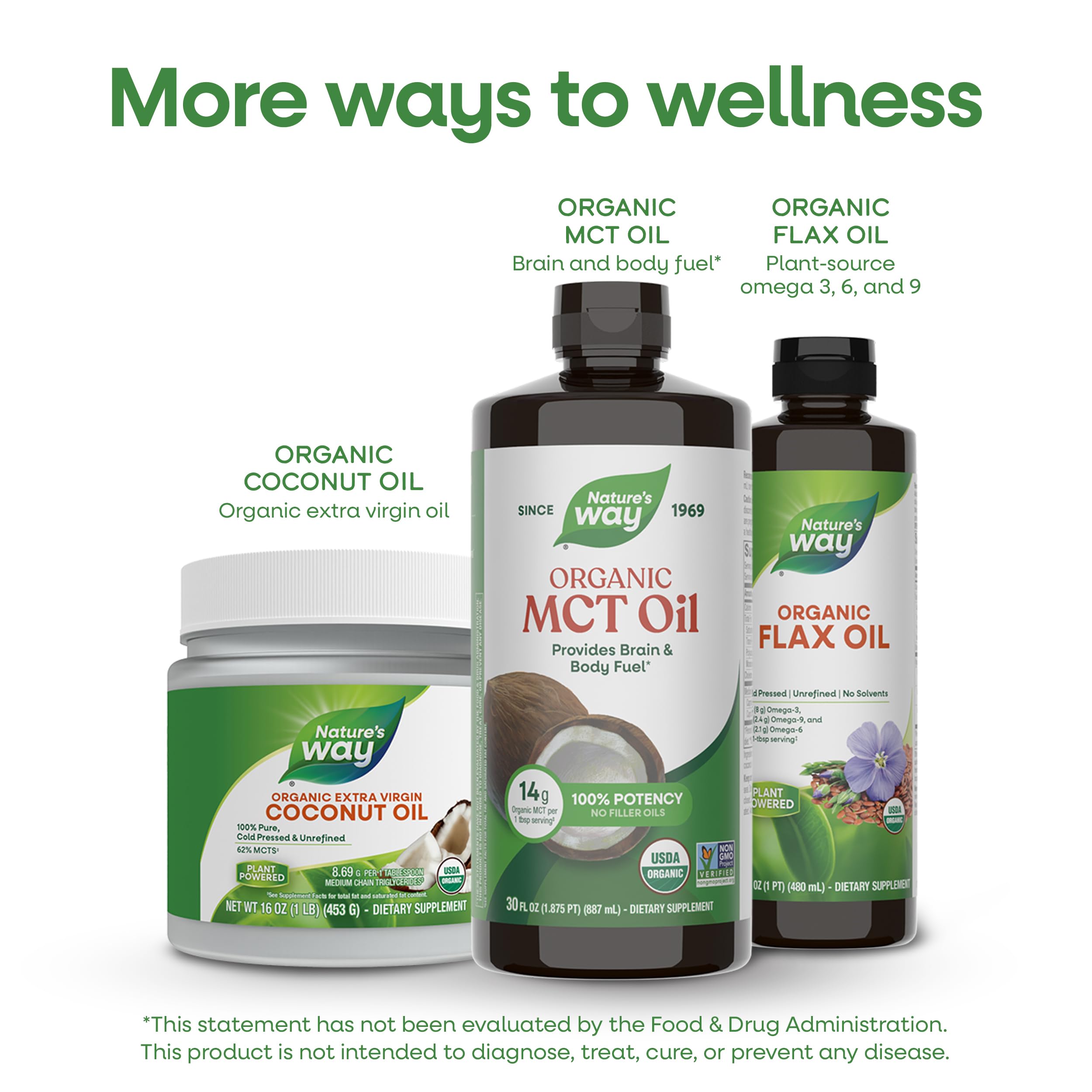 Nature's Way botella en cocina con ingredientes saludables para uso diario