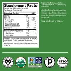 Nature's Way etiqueta nutricional del envase MCT mostrando 14 g de MCT por porción