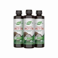 Nature's Way botella frontal del producto MCT orgánico mostrando etiqueta clara y beneficios