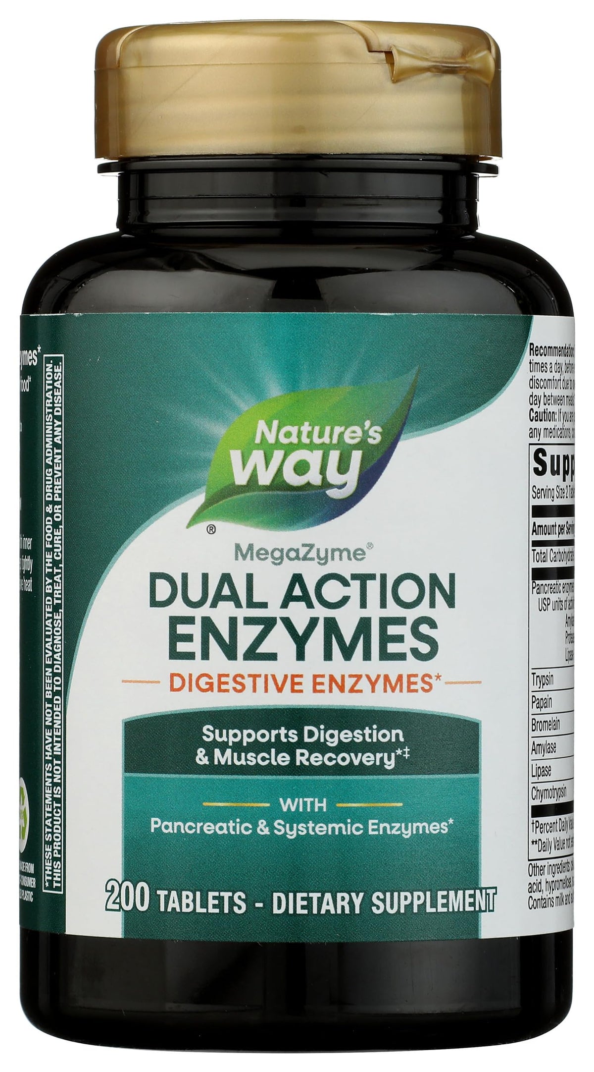 Nature's Way frasco Mega-Zyme en primer plano y beneficio de soporte digestivo