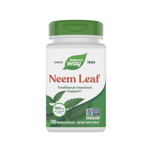 Nature's Way frasco frontal mostrando neem leaf y conteo 100 cápsulas