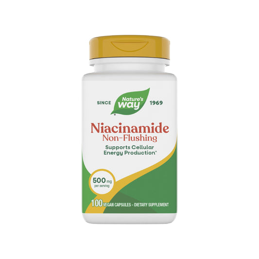 Nature's Way frasco frontal mostrando 100 cápsulas y beneficios claros