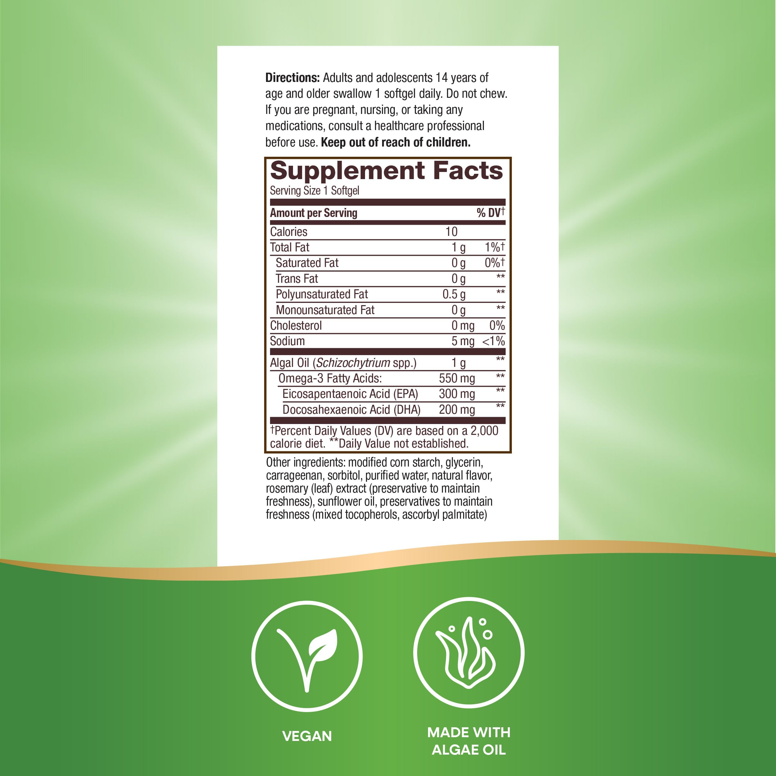 Nature's Way etiqueta nutricional clara indica DHA y EPA mínimos
