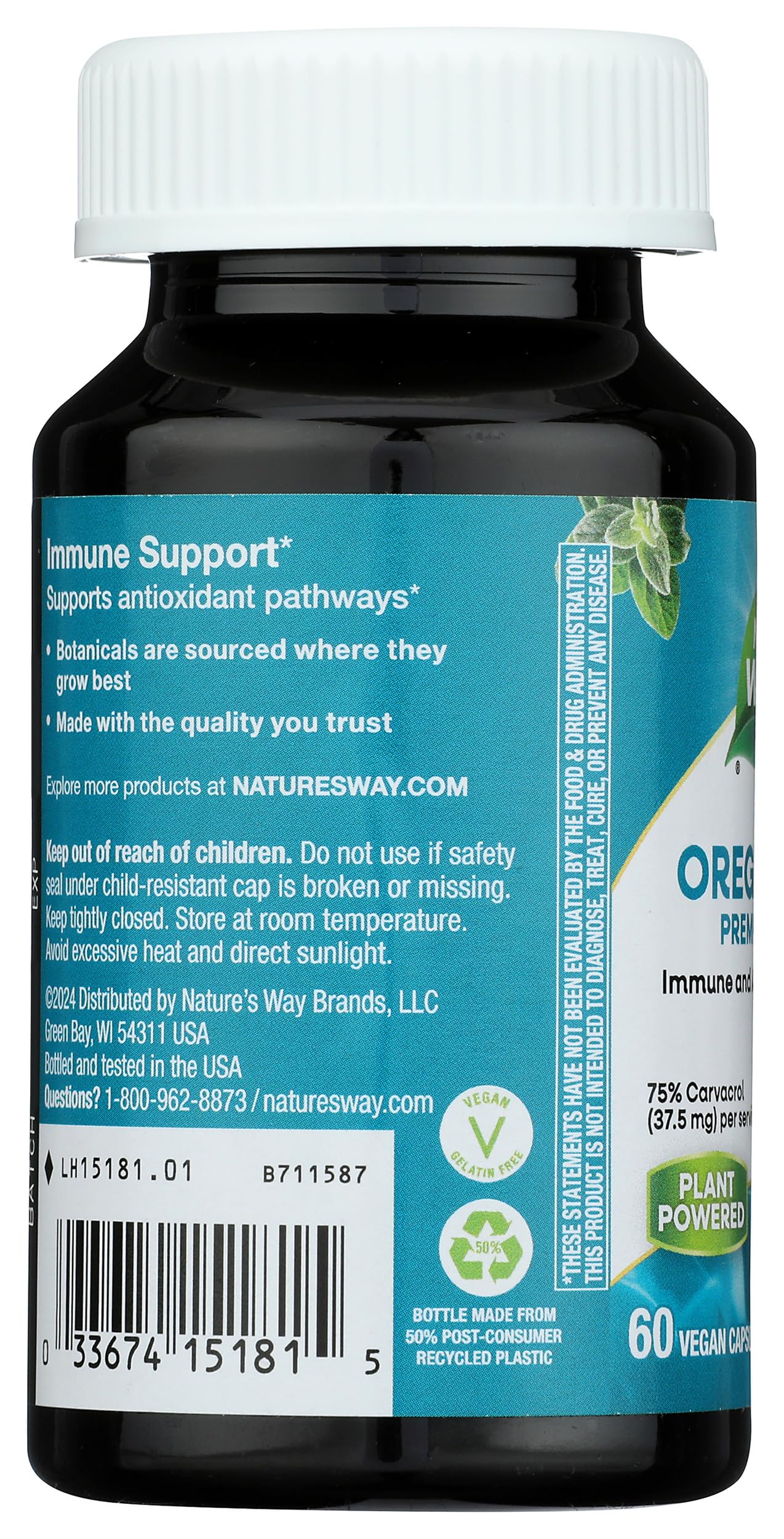 Nature's Way etiqueta con lista de ingredientes y porcentajes clave