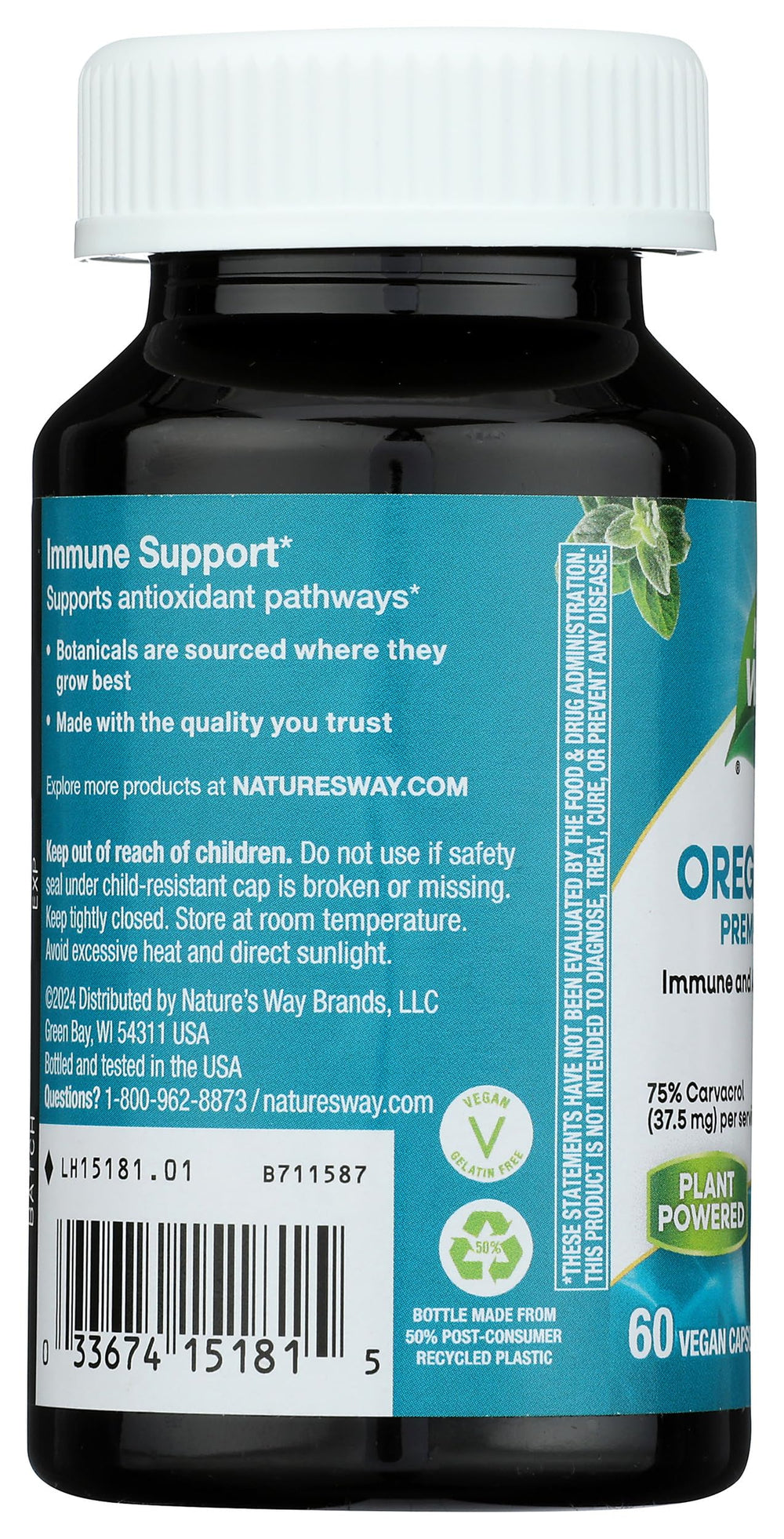 Nature's Way etiqueta con lista de ingredientes y porcentajes clave